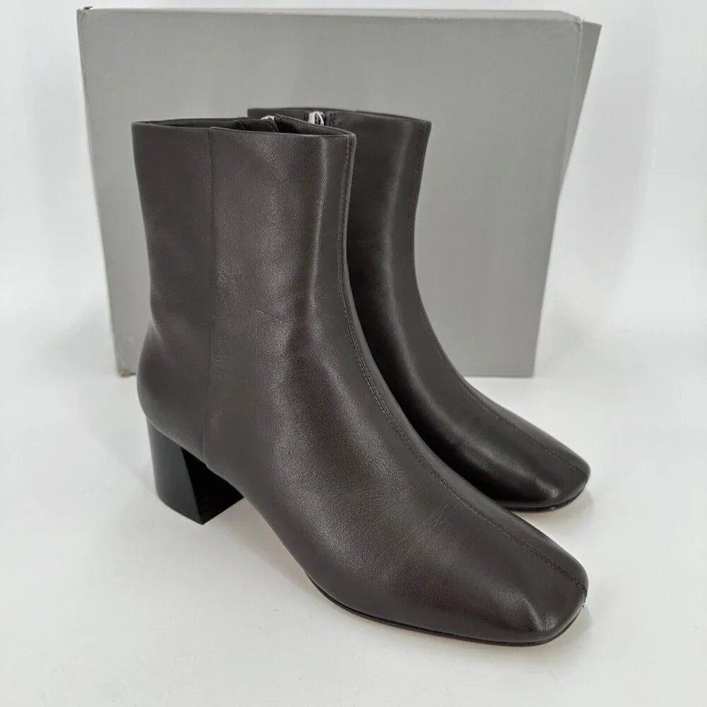 Everlane The Day Boot Dark Brown Leather sz 10 Side Zip Ankle Bootie Square Toe